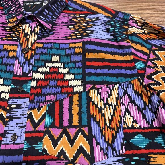 Wrangler Frontier Series Mens L Long Sleeve Button Down Aztec Western Cowboy - Picture 3 of 9